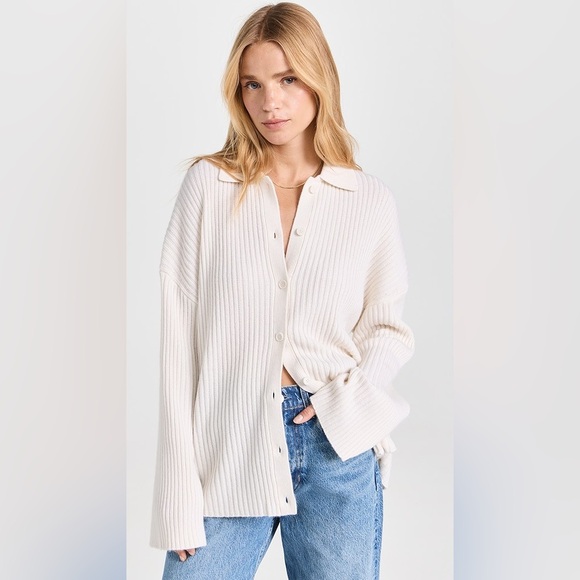 NEW Reformation Fantino Cashmere Collared Cardigan In Gossamer Size XL - Picture 5 of 17